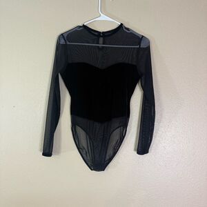 VTG Nordstrom intimates Black Sheer velour  Bodysuit XS